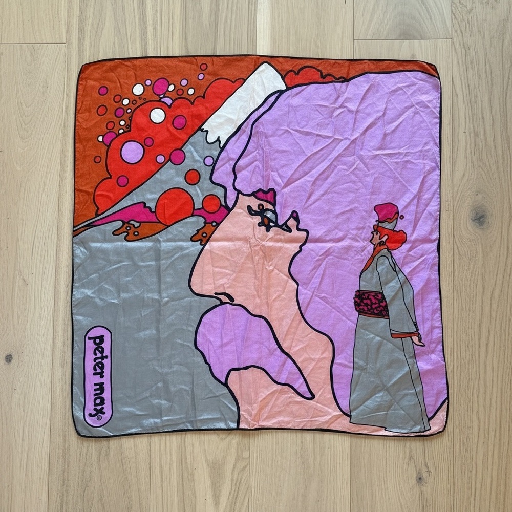 60s Vintage Peter Max Psychedelic Portrait Silk Scarf - Made in Japan